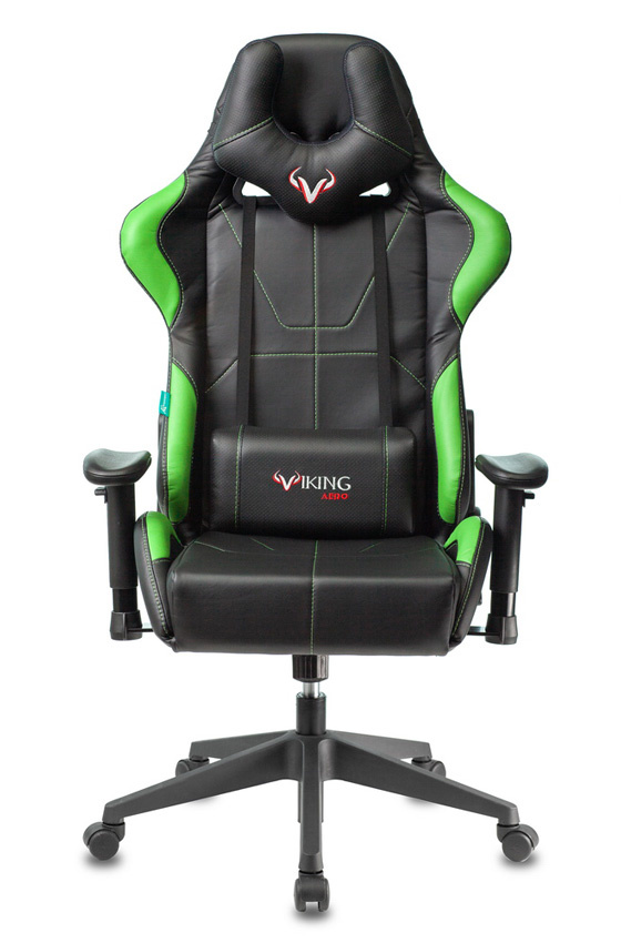 Кресло игровое Zombie VIKING 5 AERO, обивка: эко.кожа, цвет: черный/салатовый (VIKING 5 AERO LGREEN) от магазина Buro.store