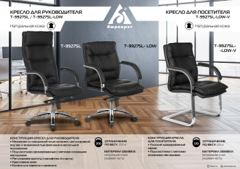 Кресло Бюрократ T-9927SL-LOW-V, обивка: кожа, цвет: черный (T-9927SL-LOW-V/BLACK)