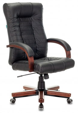 Кресло руководителя Бюрократ KB-10WALNUT, обивка: кожа, цвет: черный (KB-10WALNUT/B/LEATH)