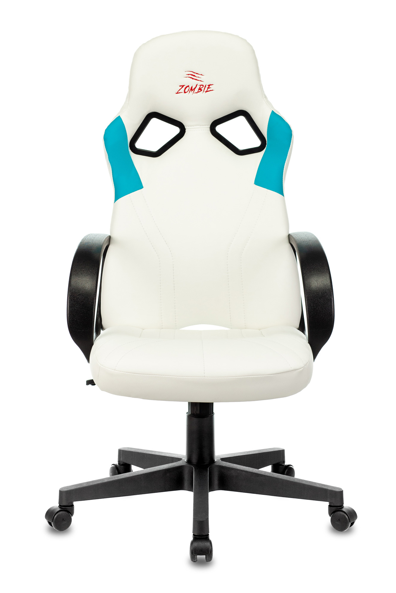 Кресло игровое Zombie RUNNER, обивка: эко.кожа, цвет: белый/голубой (ZOMBIE RUNNER WHITE) от магазина Buro.store