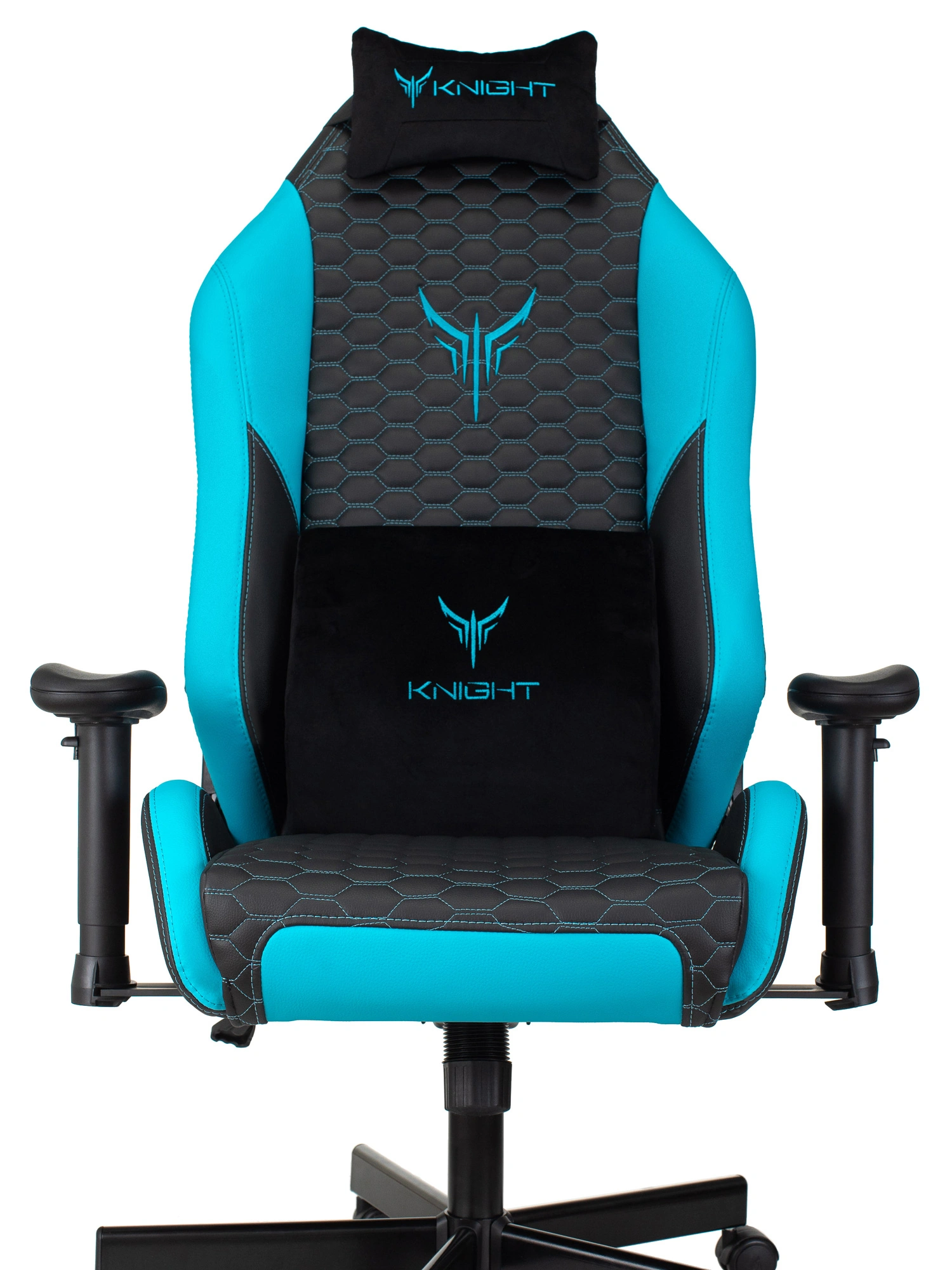 Кресло игровое Knight Neon, обивка: экокожа, цвет: черный/голубой, рисунок соты (KNIGHT NEON LBLUE) от магазина Buro.store