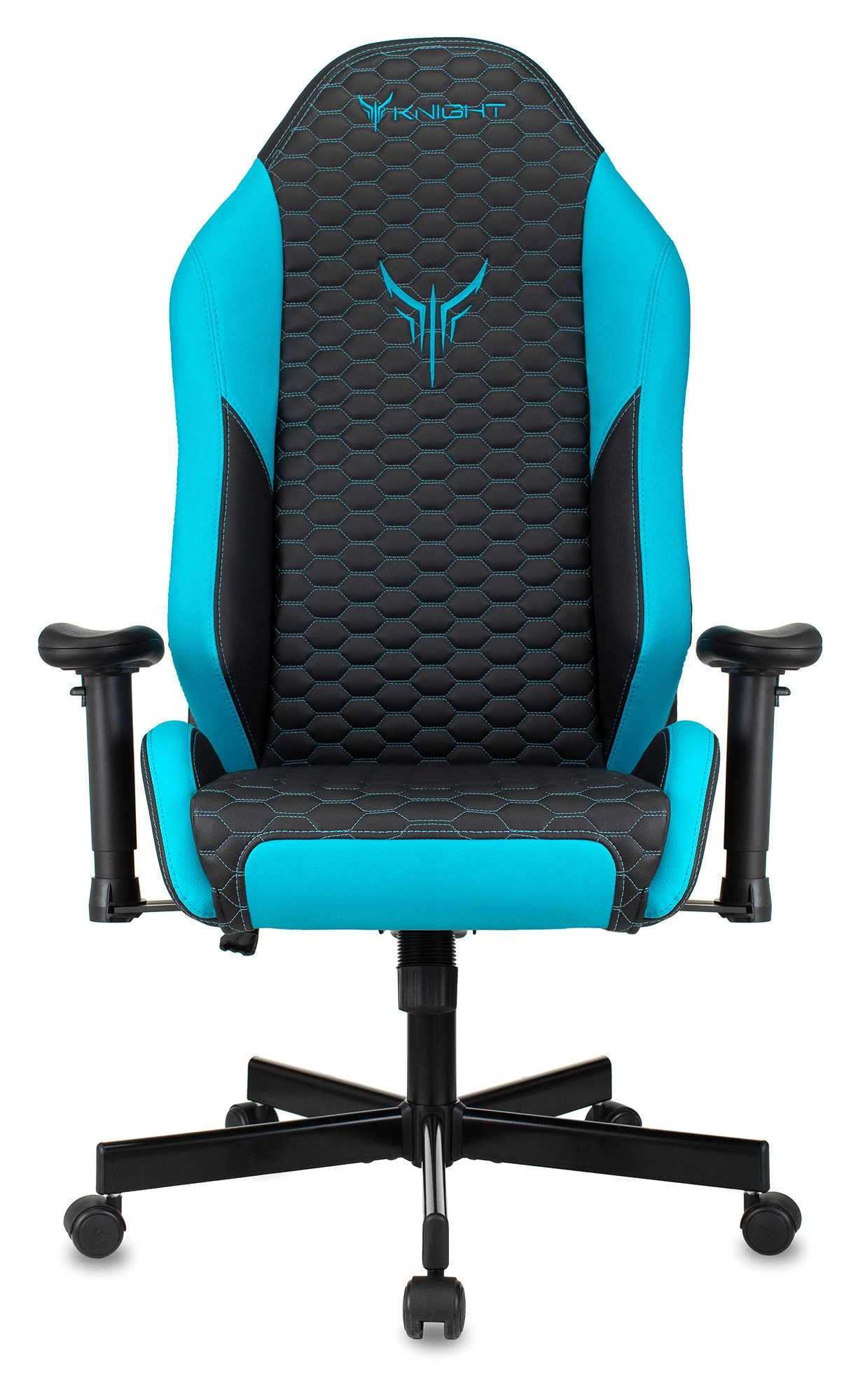 Кресло игровое Knight Neon, обивка: экокожа, цвет: черный/голубой, рисунок соты (KNIGHT NEON LBLUE) от магазина Buro.store