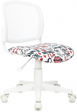 Кресло детское Бюрократ CH-W296NX, обивка: сетка/ткань, цвет: белый/мультиколор, рисунок красные губы (CH-W296NX/REDLIPS)