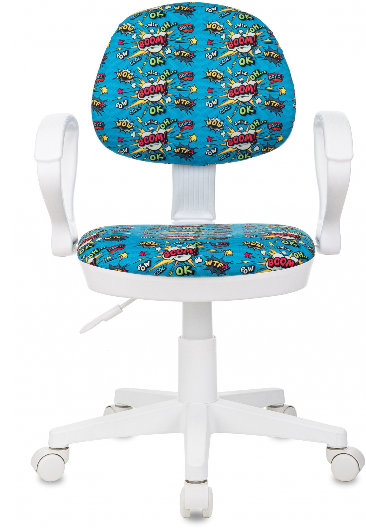 Кресло детское Бюрократ KD-3/WH/ARM, обивка: ткань, цвет: голубой, рисунок бум (KD-3/WH/ARM/BOOM) от магазина Buro.store