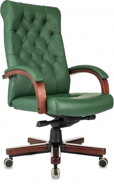 Кресло руководителя Бюрократ T-9928Walnut, обивка: кожа, цвет: зеленый (T-9928WALNUT/GREEN)