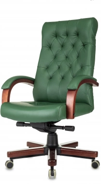 Кресло руководителя Бюрократ T-9928Walnut, обивка: кожа, цвет: зеленый (T-9928WALNUT/GREEN)