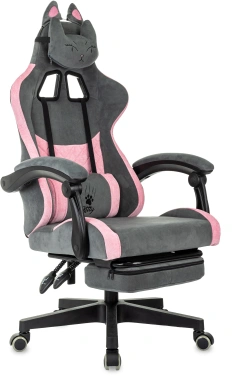 Кресло игровое Knight Kitty/F, обивка: ткань, цвет: серый/розовый (KNIGHT KITTY/F GREY)