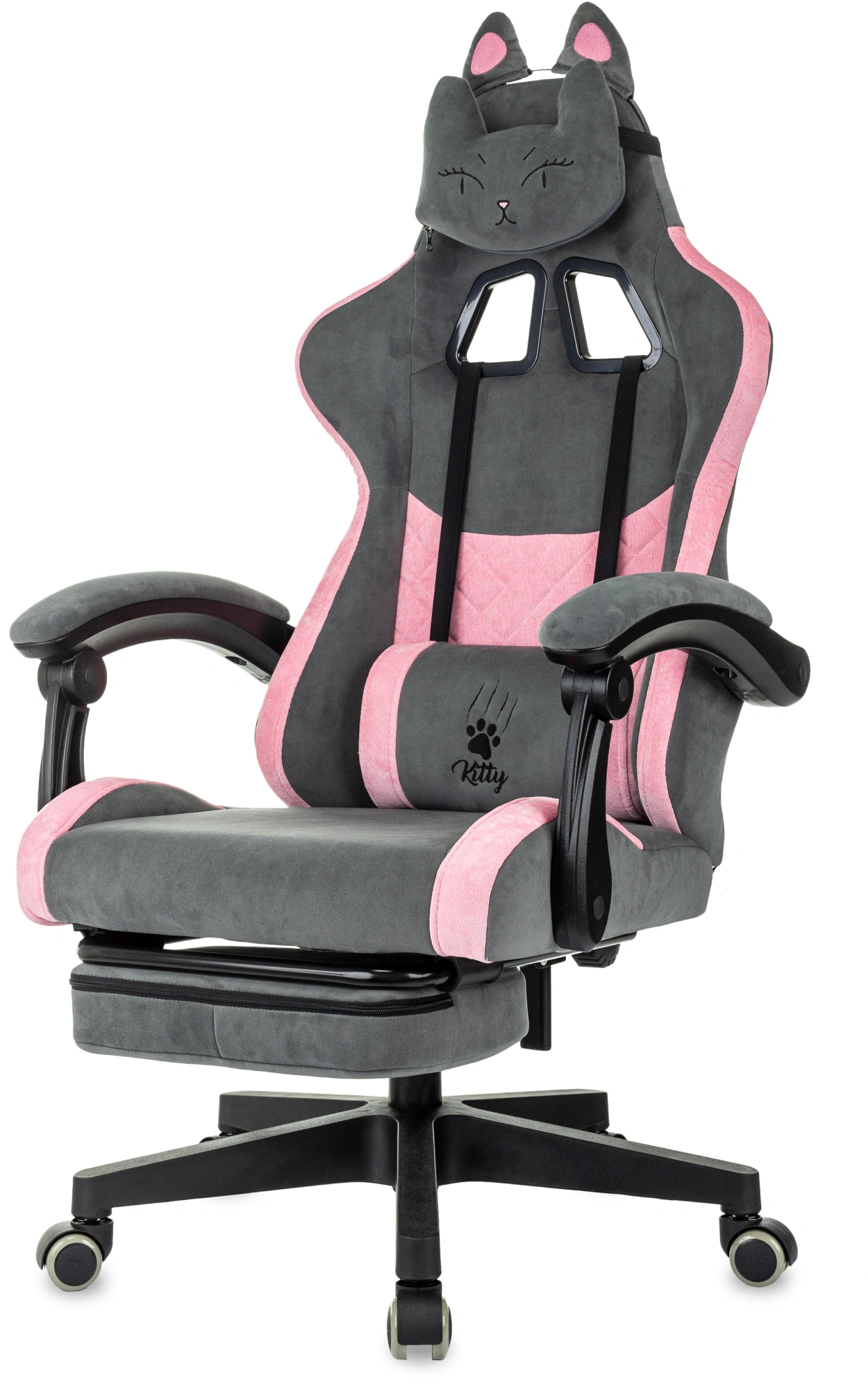 Кресло игровое Knight Kitty/F, обивка: ткань, цвет: серый/розовый (KNIGHT KITTY/F GREY) от магазина Buro.store