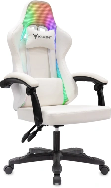 Кресло игровое Knight Wolf RGB, обивка: экокожа/сетка, цвет: белый (KNIGHT WOLF RGB WH)
